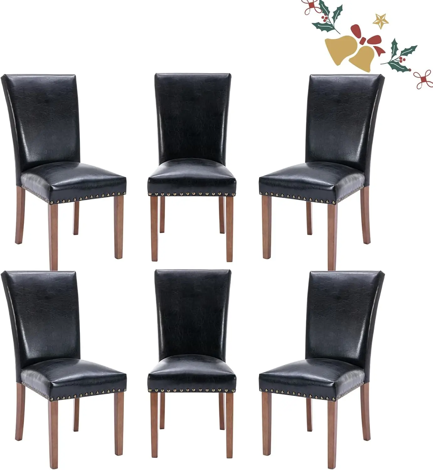 

Parsons Dining Chairs Set of 6, Upholstered Nailhead PU Leather Dining Room Kitchen Side Chair with Thick Cushions and Wood Legs