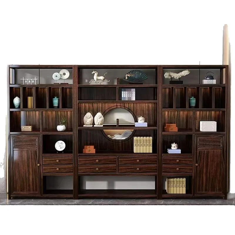 

New Chinese solid wood Bogu shelf combination ebony multi-bag shelf bookcase with lamp office living room display cabinet