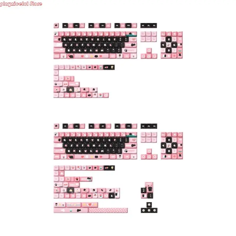 

E8BA Black Cats Theme MDA Profile 138/158 PBT Keycap Set Heat Sublimation Keycaps for Gaming Mechanical keyboards