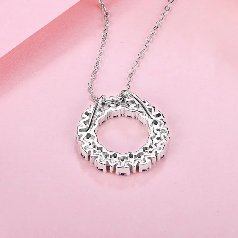 FCGJHW Blue Sapphire Solid S925 Sterling Silver Halo Pendant Necklace For Women Engagement Wedding Party Necklaces Gifts 2026