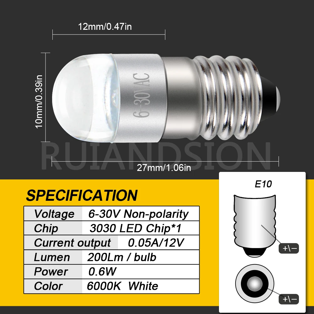 1 قطعة ضوء مؤشر Led الشعلة E10 3030 التيار المتناوب تيار مستمر 6-30 فولت المسمار تحذير إشارة لمبة 6 فولت 12 فولت 24 فولت أداة آلة مصباح الأبيض #4