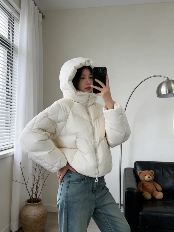 

Women's Loose ort Thiened Lightweight Cotton Jaet Winter Outerwear Warm Simple Sle Commute Korean Version Long Sve...