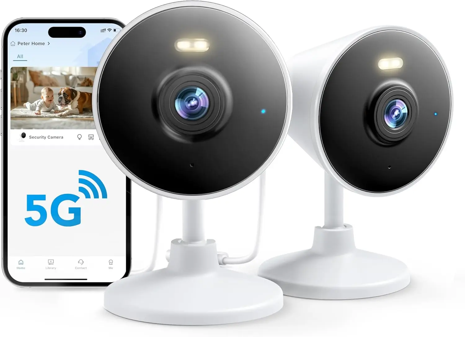 

Камера безопасности для помещений/улицы с поддержкой 5G и 2.4G, цветным ночным видением, прожектором, двусторонней аудиосвязью, совместима с Alexa, комплект из 2 штук