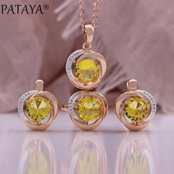 PATAYA Unusual Sparkling Champagne Natural Zircon Ring Earrings for Women Luxury 585 Rose Gold Color Party Daily Jewelry Sets