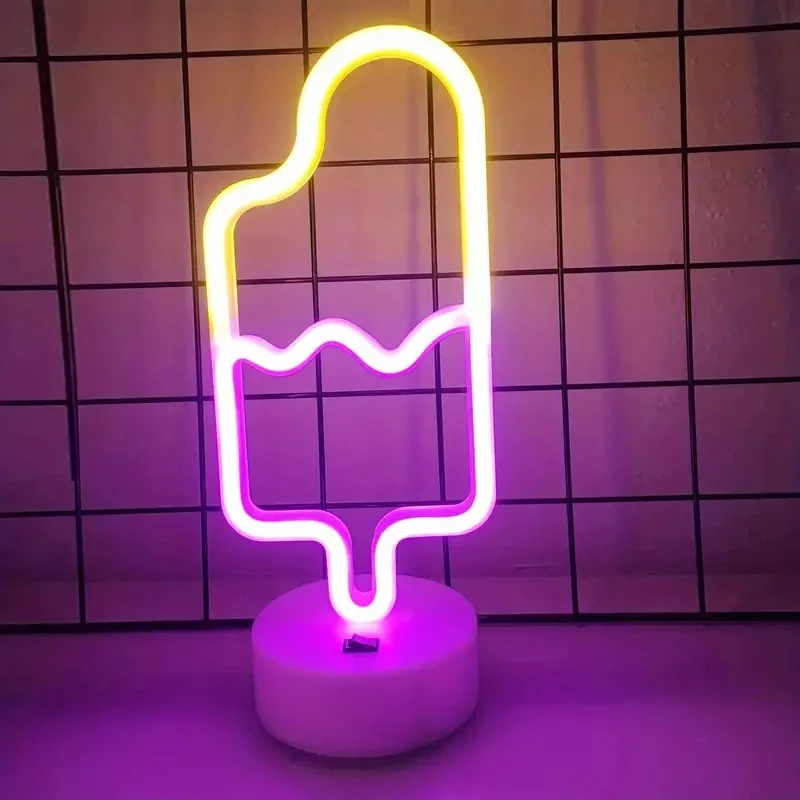 Ice Cream Popsicle Wall Decor LED Neon Sign Light for Kids Grils Party Convenience Store Shop Restaurant Decoration