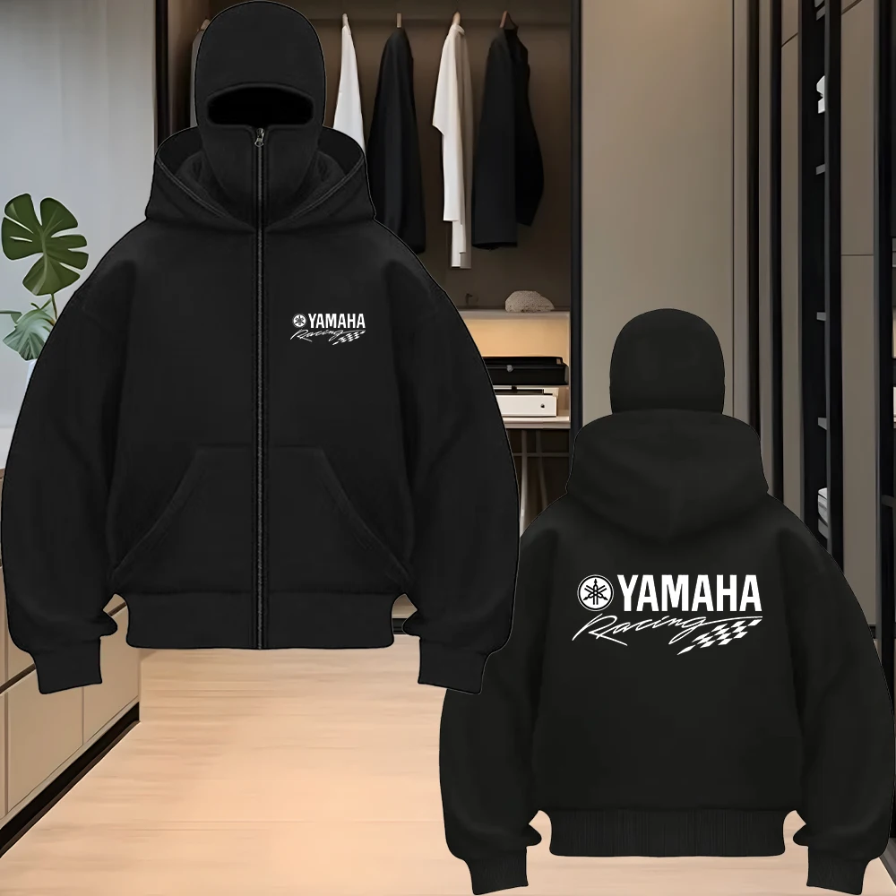New Yamaha logo unisex double hooded sweatshirt women's balaclava hooded sweatshirt zipper warm set autumn and winter men's clot