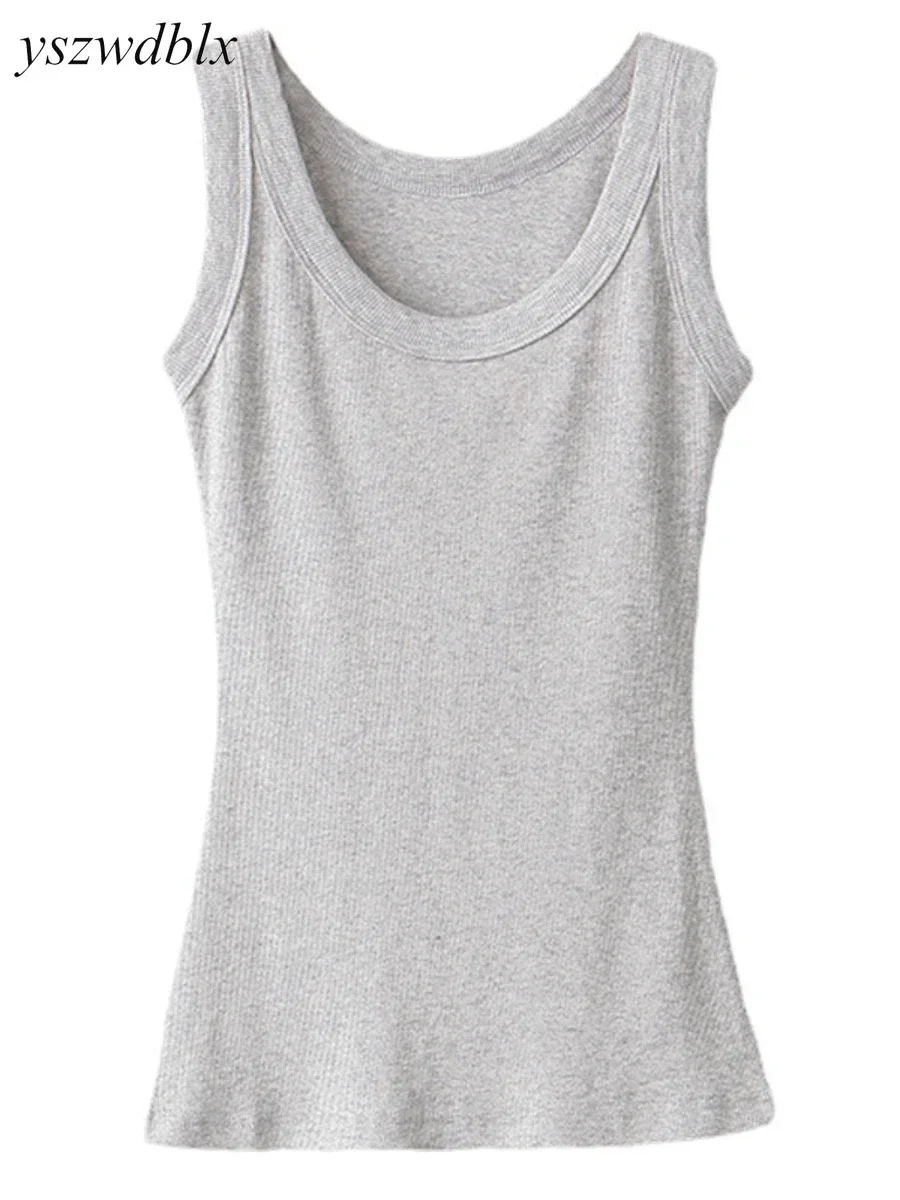 YSZWDBLX Women Tanks Solid Summer Slim Fit Cotton Bottoming Shirts Grey White Black Sexy Womens Clothing Casual Tank Tops