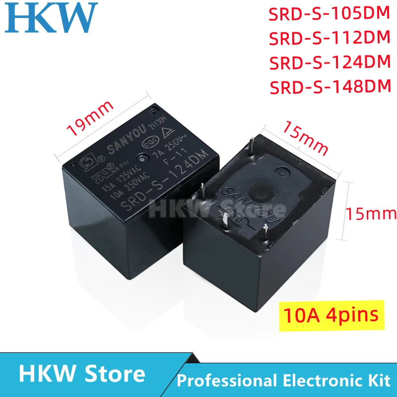 10pcs Relay SANYOU SRD-S-105DM SRD-S-112DM SRD-S-124DM SRD-S-148DM 5V 12V 24V 48V 10A 250VAC 4PIN Relays Relais