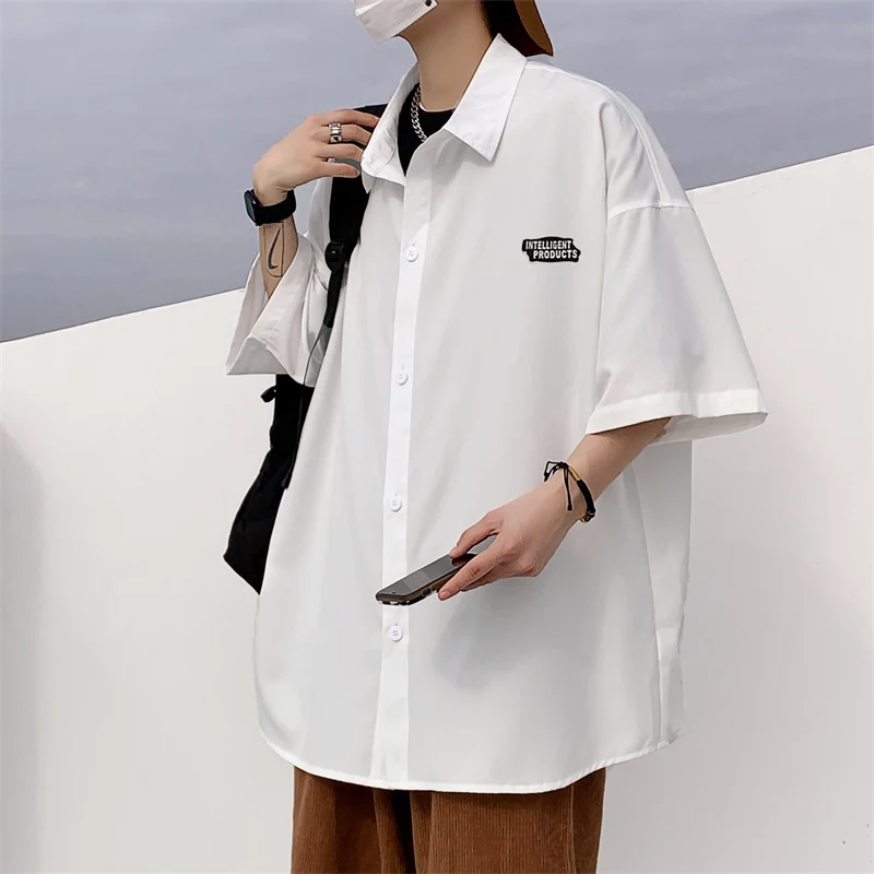 

Мужская летняя футболка из ледяного шелка с коротким рукавом, простая белая, тонкая, свободная, молодежная, модная, свободного кроя