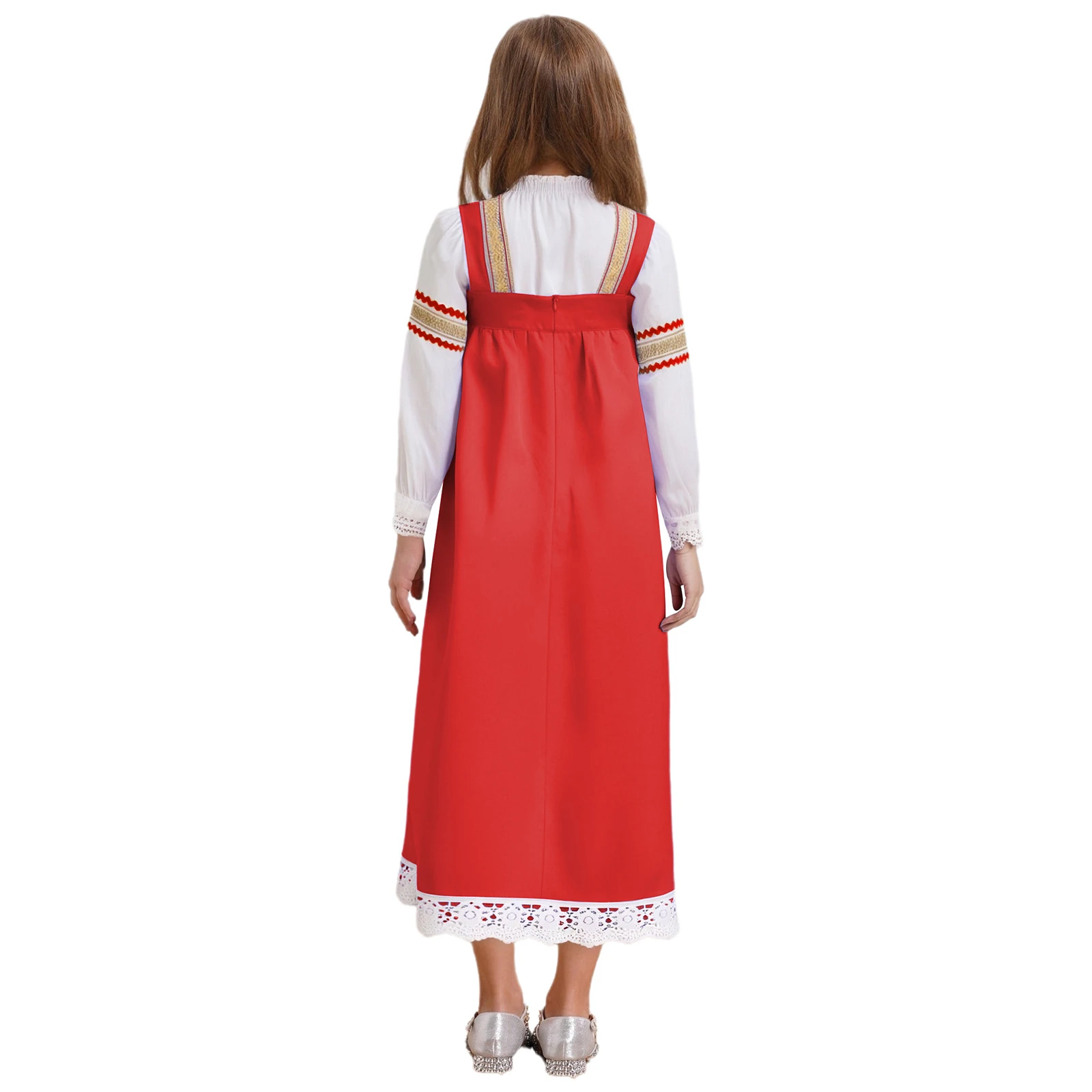 Traje tradicional ruso para niñas, camisa de manga larga con bordado de flores, vestido Maxi tipo camisola, vestido elegante folclórico ruso, ropa étnica