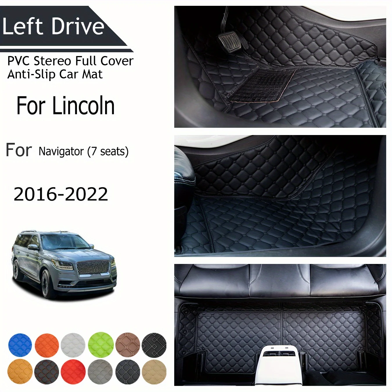 

TEGART 【LHD】For Lincoln For Navigator (7 Seats) 2016-2022 Three Layer PVC Stereo Full Cover Anti-Slip Car Mat Car Floor Mats