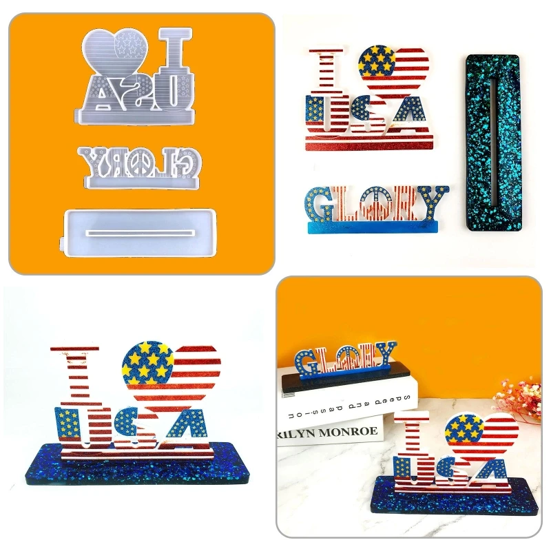 ZB91 American Love Silicone Mold Epoxy Resin Casting Independence Day Ornament Mold Suitable for Desktop Decoration