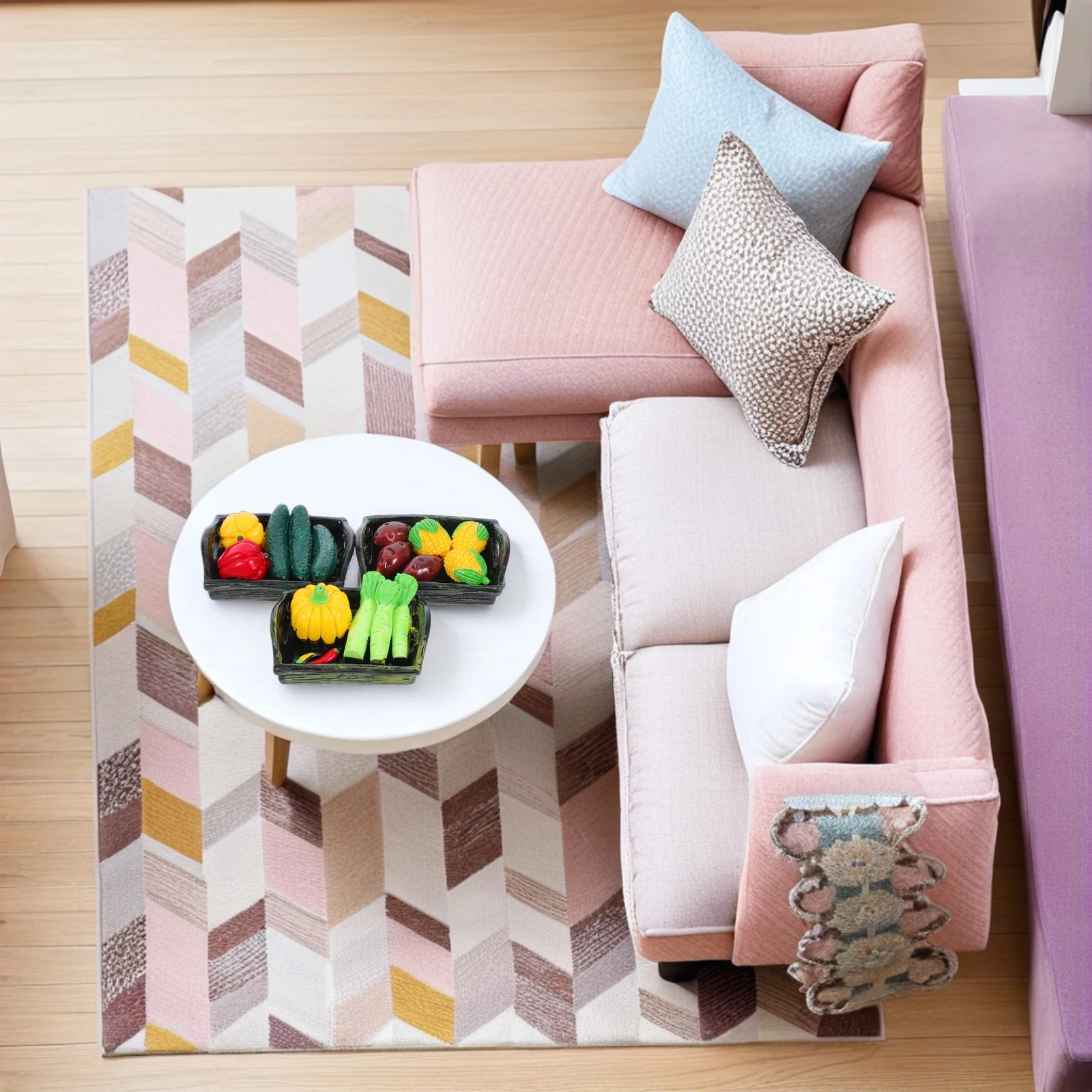 

3Pcs Resin Ornaments Mini Vegetables Basket Furniture House Models Crafts Adornment Lifelike Decor Accessories