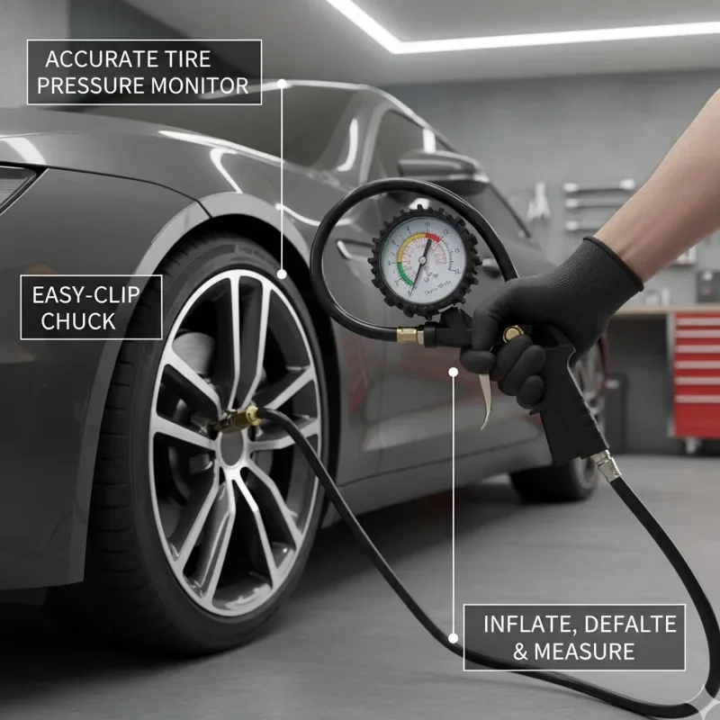 3in1 Dial Gauge Inflator Tester Air Compressor Pump Tool Car Motorcycle Tire Pressure Gauge Multi-function Tire Pressure Monitor