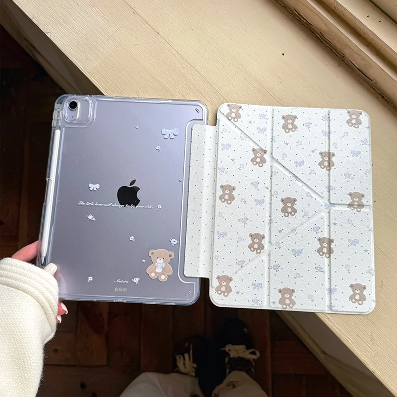 

Polka Dots Bear Bow For iPad Pro 11 M2 M3 M4 M5 A16 2025 Air4 5 6 7 12.9/13/9.7/10.2/10.5/9.7in 5th 6th 7/8/9 10th 11th Cover
