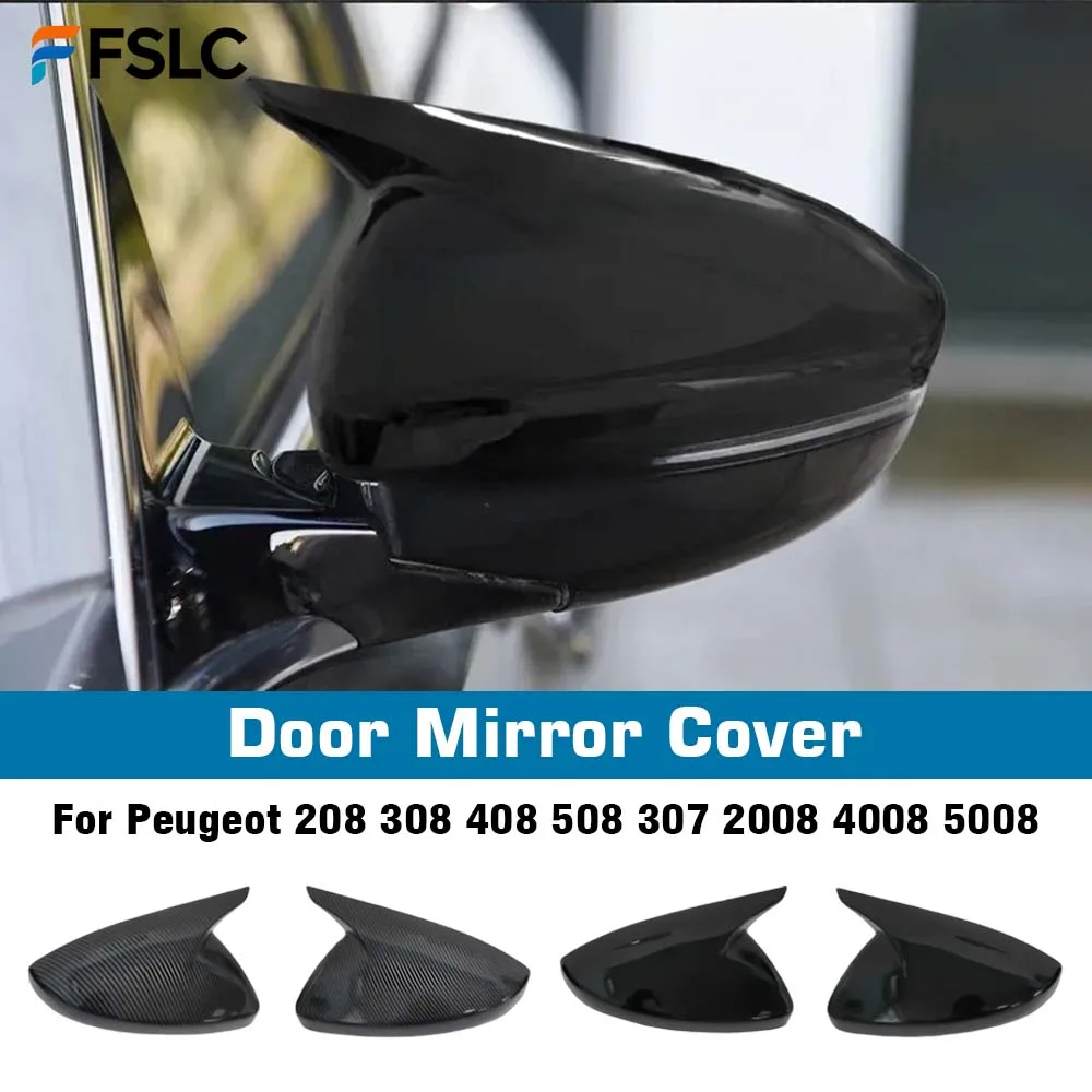 

⭐Genuine⭐ Door Mirror Cover For Peugeot 208 308 408 508 307 2008 4008 5008 Glossy Black Carbon Fiber Car Rearview Accessories