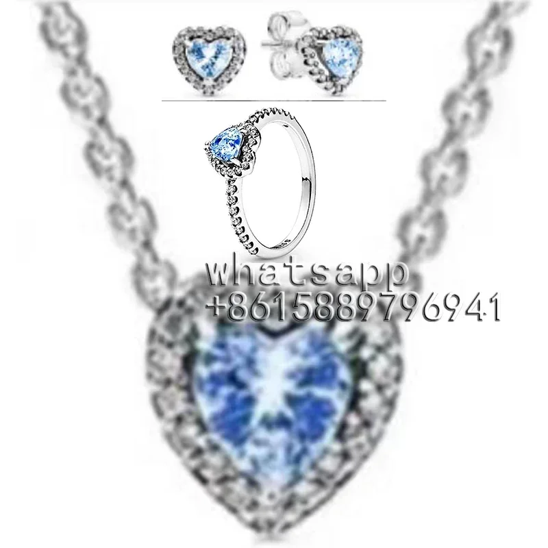 

New 925 Sterling Silver Colorful Zircon Shining Red Heart Set Ring Earrings Necklace Original DIY Fine Jewelry Women Gift
