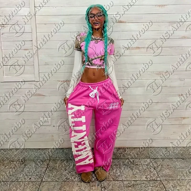 Streetwear Rosa 3D Gedruckt Jogginghose Männer Frauen Y2K Hip Hop Retro Brief Lose Gedruckt Hosen Stretch Hohe Taille Jogging Hosen