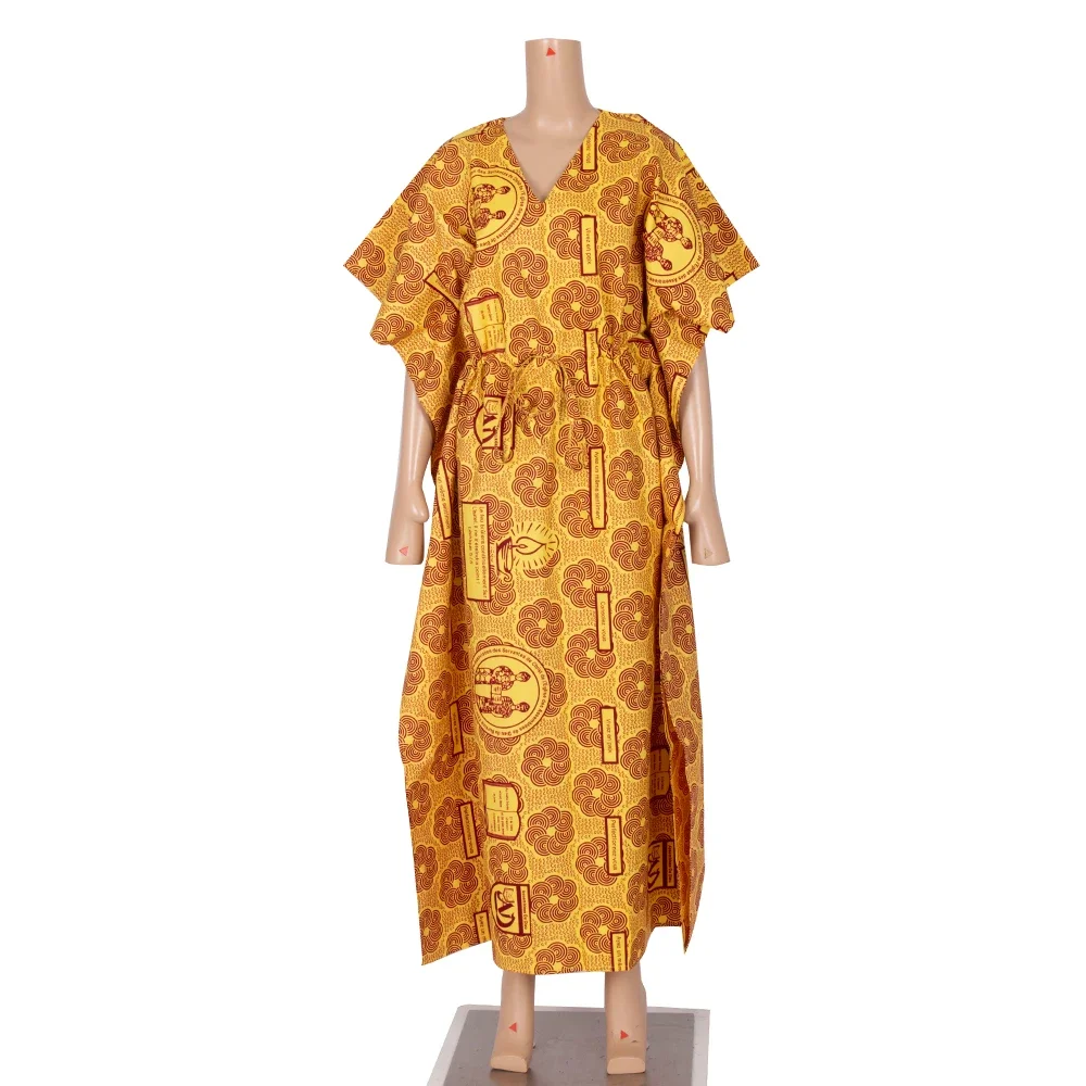 Riche African Bat Sleeves Robe Dresses for Women Dashiki Print Adjustable Waist Vestidos African Women Clothing One Size