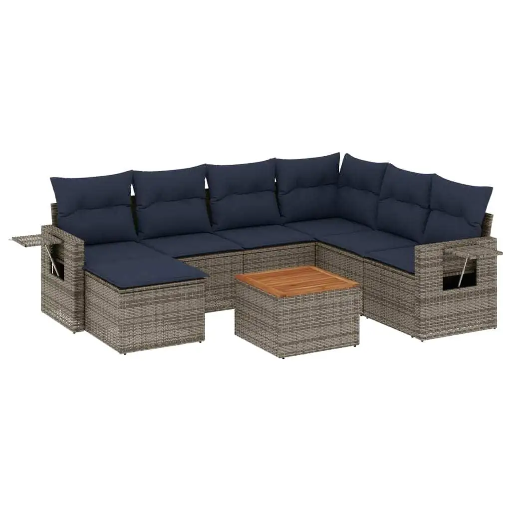 8 Piece Outdoor Patio Sofa Set with Gray Poly Rattan Cushions Garden Furniture Set