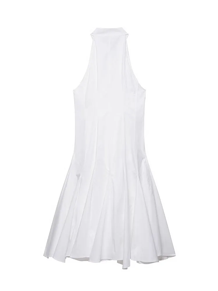 HH Women 2026 Summer New Fashion Halter Neck Triangular Fabric Midi Dress Female Temperament Elegant Party Slim Sleeveless Dress
