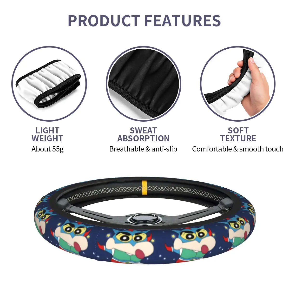 37-38cm Auto Car Steering Wheel Cover Crayons Shin-chans Anti Slip Universal 15 inch Steering Wheel Protector for SUV view 6