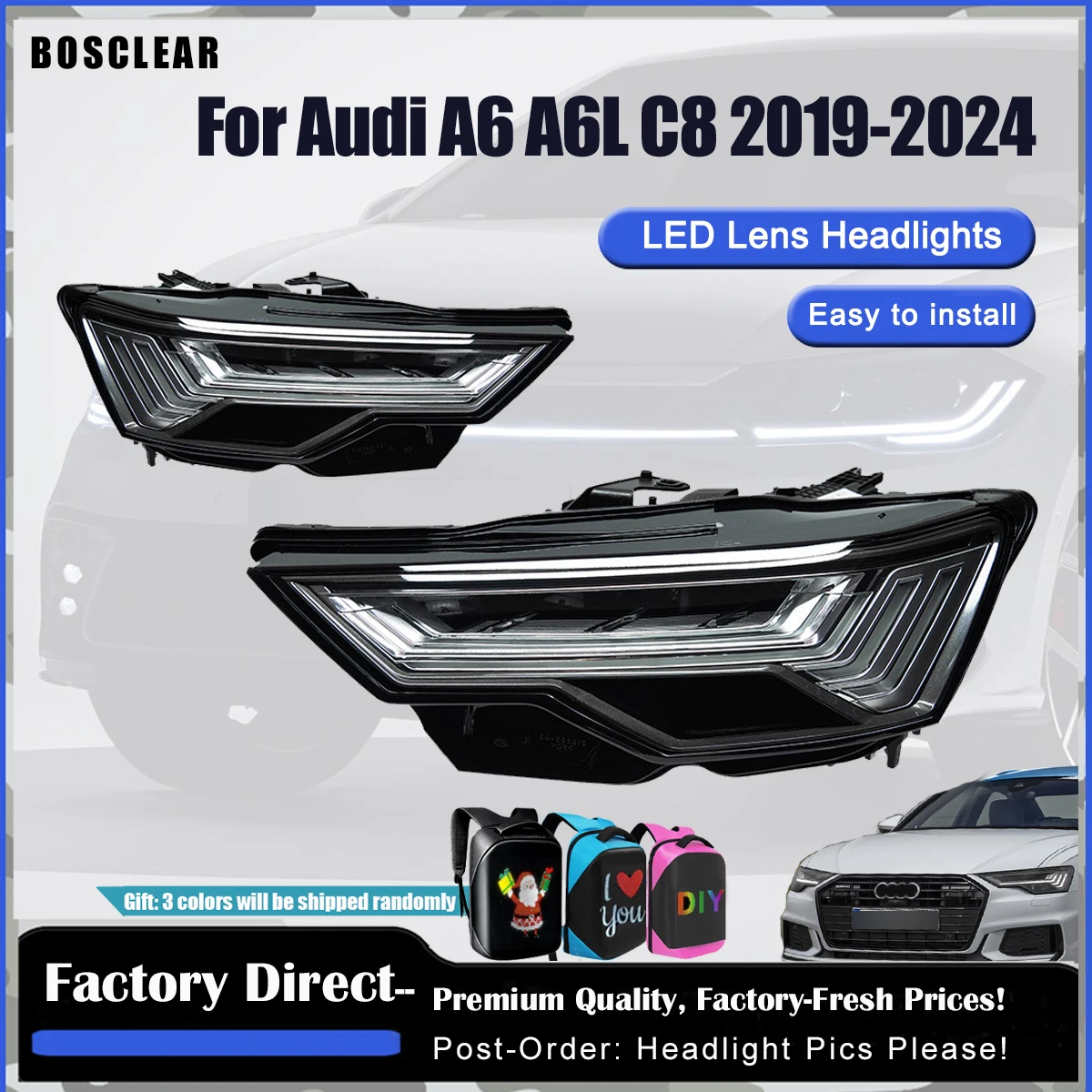 

Car Light For Audi A6 A6L C8 2019-2024 Headlights Assmebly LED Projetor head Lamp Daytime Running Lights Automotive Accessories
