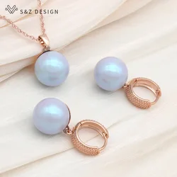 S&Z DESIGN New Fashion Round Colorful Imitation Pearl Drop Earrings Jewelry Sets For Women 585 Rose Gold Color Pendant Necklace