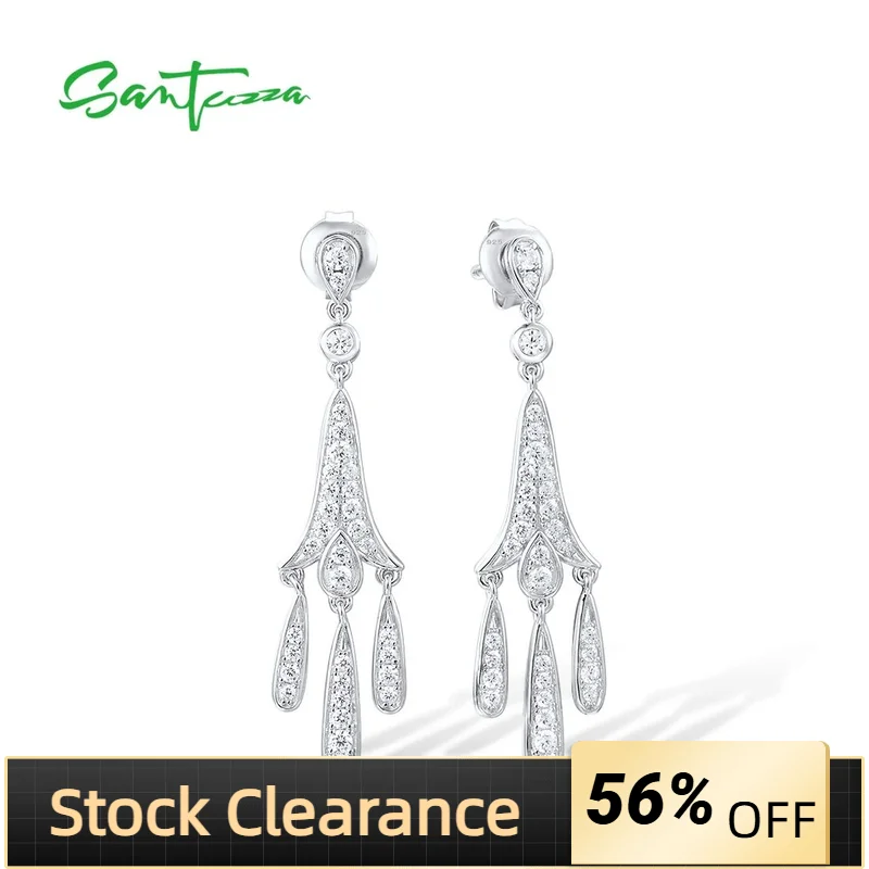 

SANTUZZA серьги из чистого серебра 925 пробы для женщин, сверкающие белые серьги с цирконами, нежные модные изящные ювелирные изделия