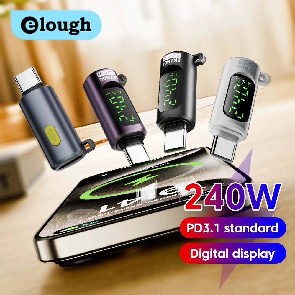 

Адаптер Elough 240 Вт Type-C к Typec USB4, полнофункциональный переключатель, преобразователь зарядки с цифровым дисплеем для iphone1516, Samsung
