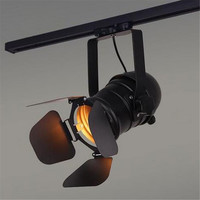 Vintage E27 Track Light, Loft Industrial Spotlight Rail Light, Black Track Lamp with barndoor, Clothes Store Shop Lighting