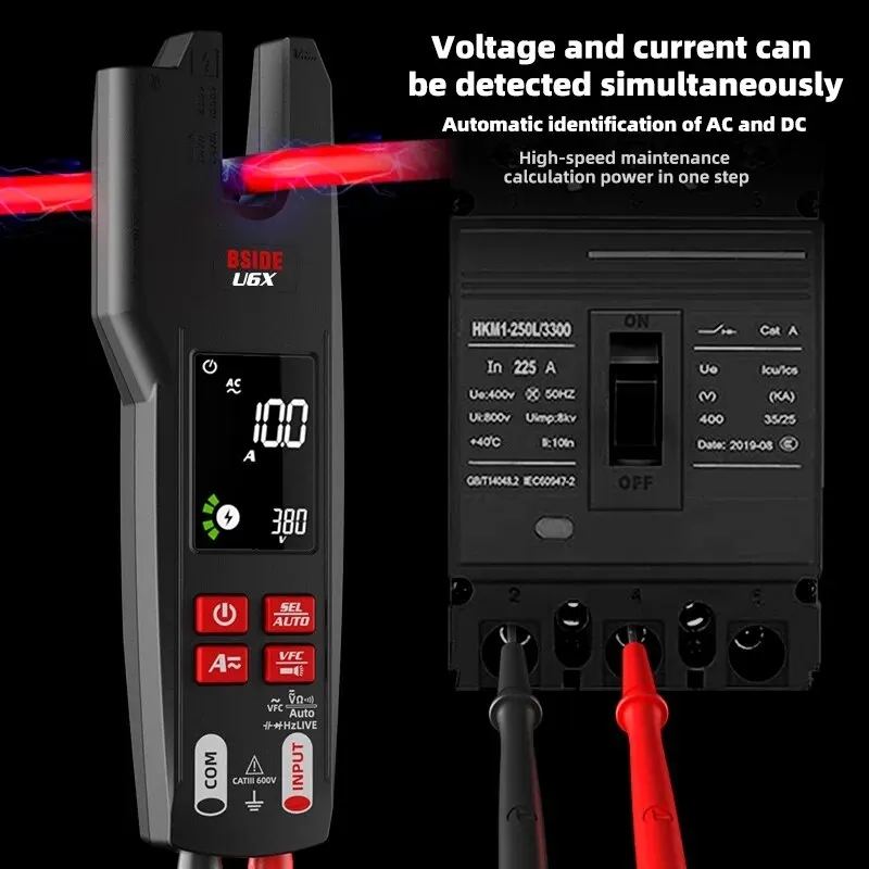 BSIDE U6/U6X U-Shape AC/DC Clamp Meter Rechargeable Infrared Temperature Measuring Object Ratio 4:1/12:1 Ammeter Tester