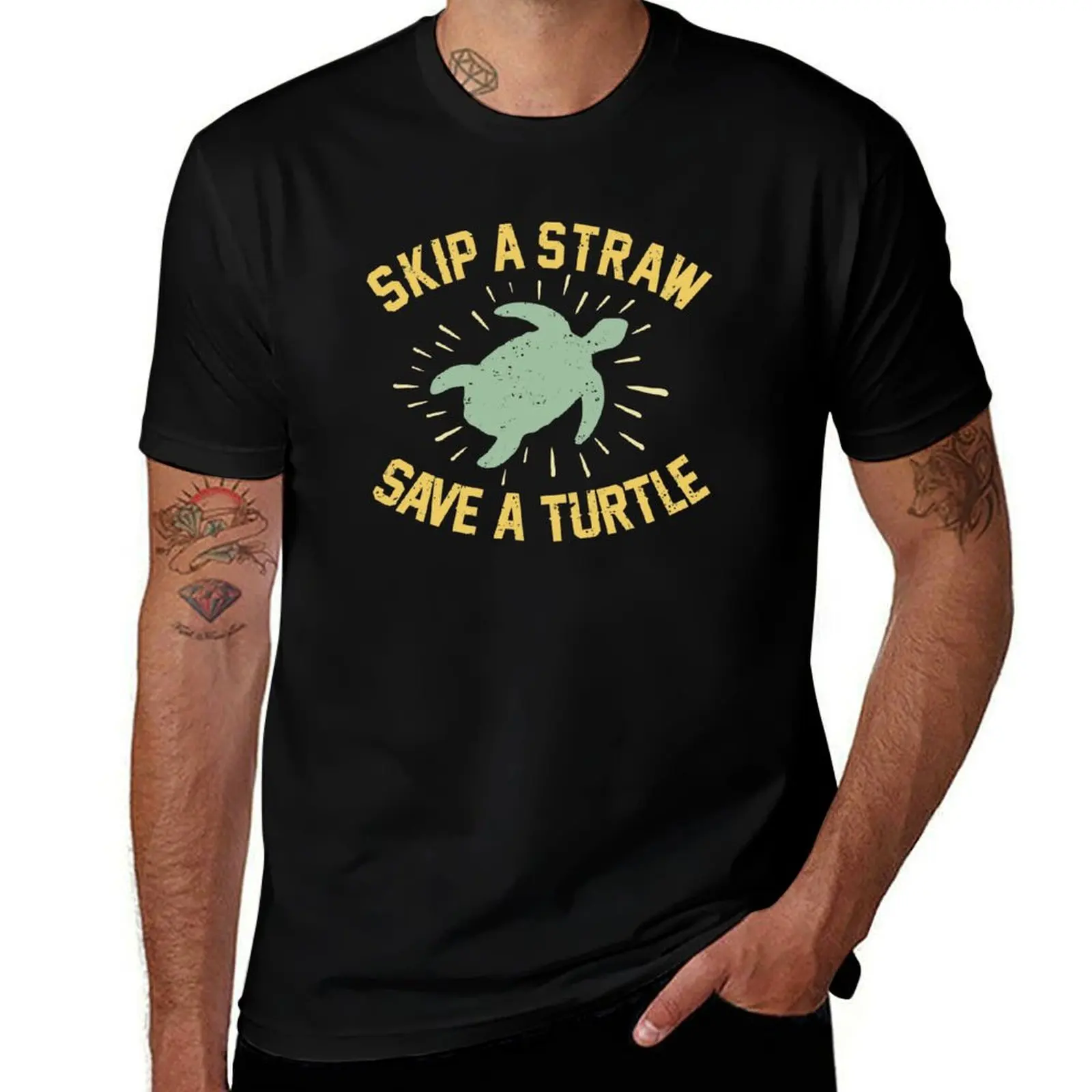 Skip a Straw Save a Turtle Vintage Turtles Lover Cute Design Gift T-Shirt tshirts personalised men workout shirt