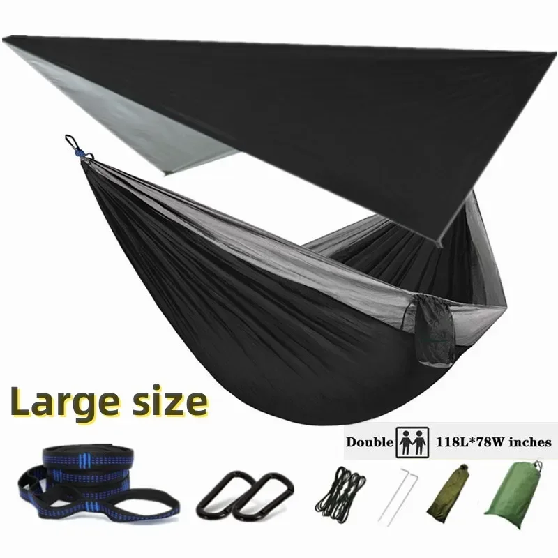 

Outdoor Furniture Lightweight Nylon Hammock, Oversized Double 118inx79in with Tree Straps and Rain Fly for Camping and Travel