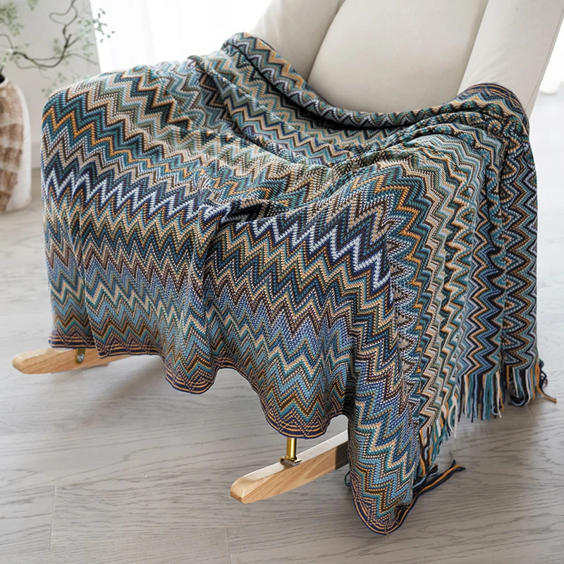 Acryl Hand Knitted Blanket with Tassel Summer Blanket Bed Sofa Travel Breathable Chic Bohemian Soft Comfortable Blanket Shawl