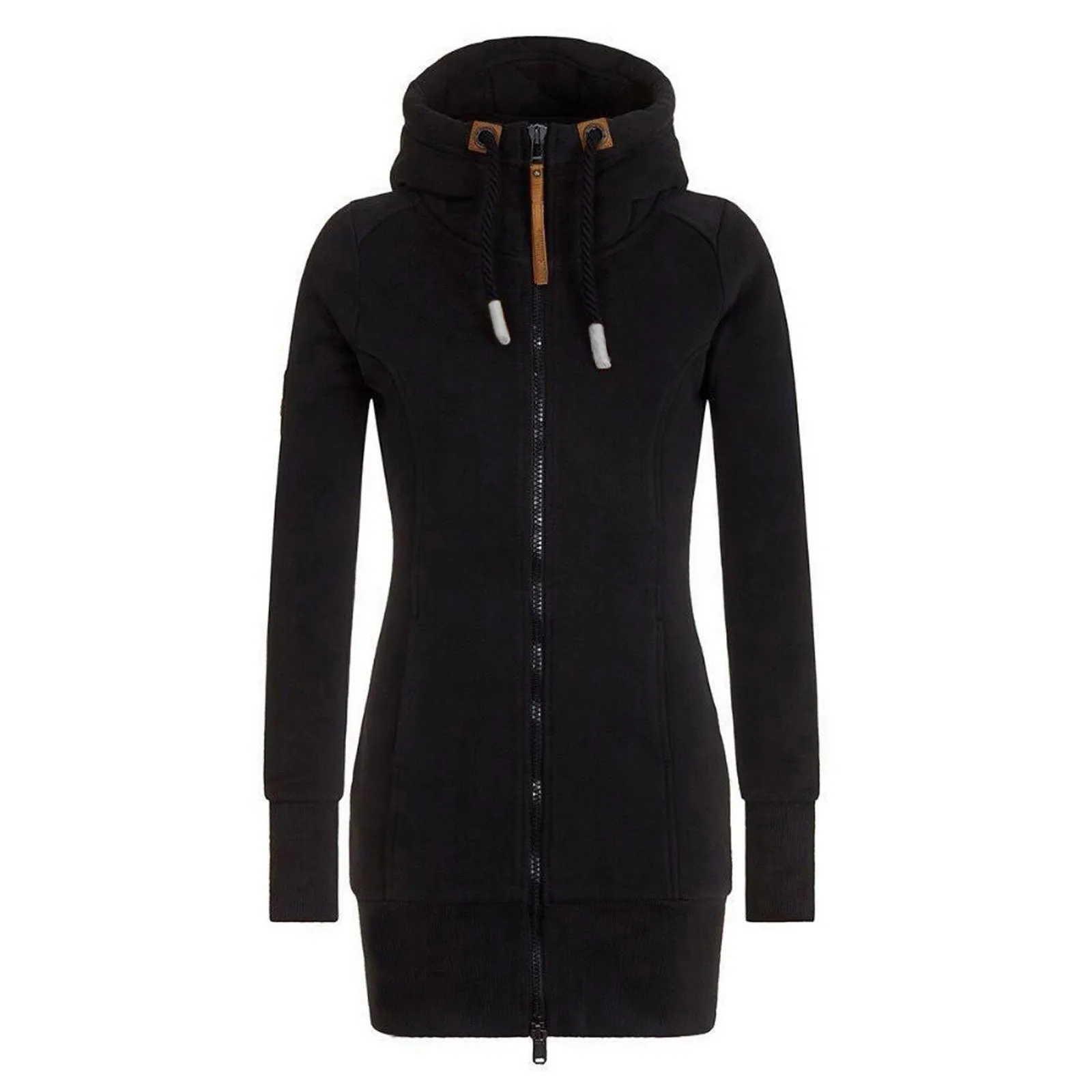 Autumn Winter Ladies Knee-Length Dress Hooded Warm Sweatshirt Long Sleeve Camp Collar Pocket Simple Casual Sports Dress