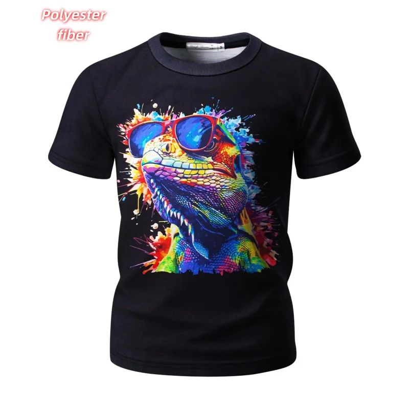 3D Print Cat Lizard T-Shirt For Men Animal Planet Pattern Tees Summer Street Casual Short Sleeve Tops Loose Round Neck T Shirts