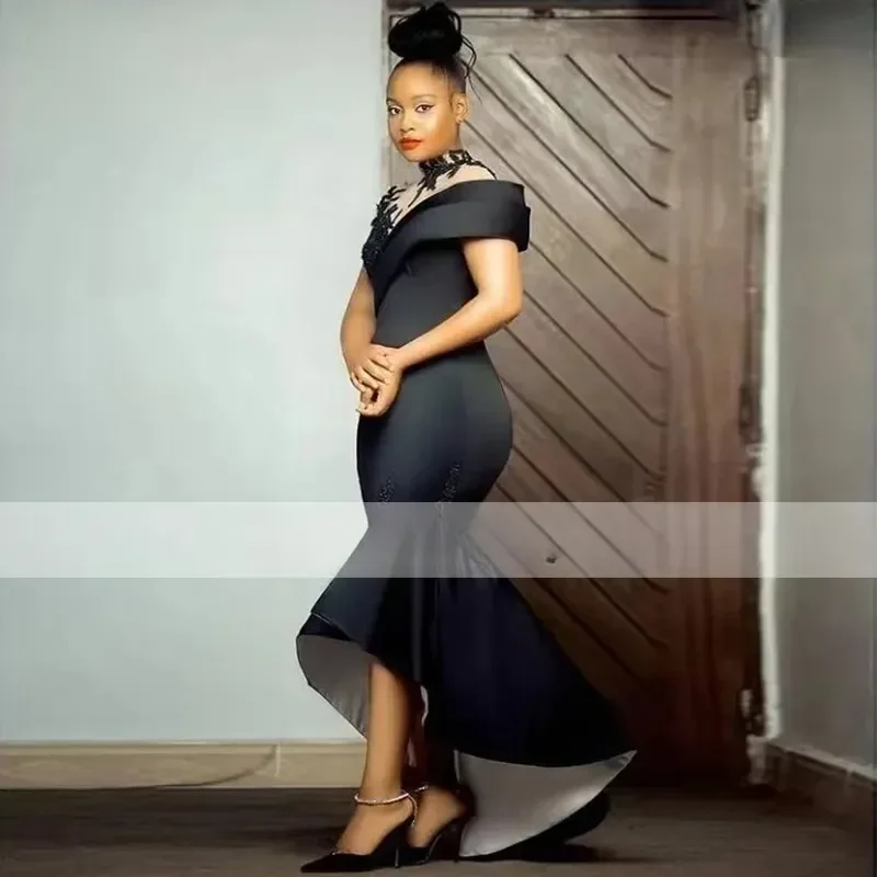 African Short Mother of Bride Dresses Plus Size Prom Dress Black Tea Length Robes De Cocktail Custom Formal Evening Gowns