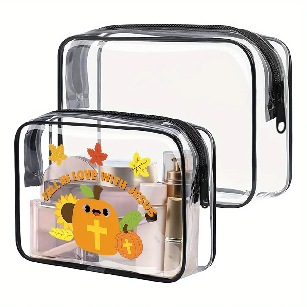 Neceser transparente con temática de otoño.