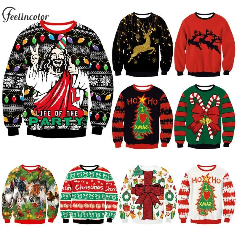 Life of The Party Men Ugly Christmas Sweatshirts Candy Cane Holiday Pullover Loose Casual Crewneck Sweatshirt Unisex Clothes