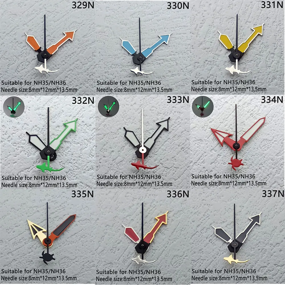 8mm * 12mm * 13mm C3 luminous watch needle FIT nh34 nh35 nh36 8215 movement watch case hour minute hand second hand