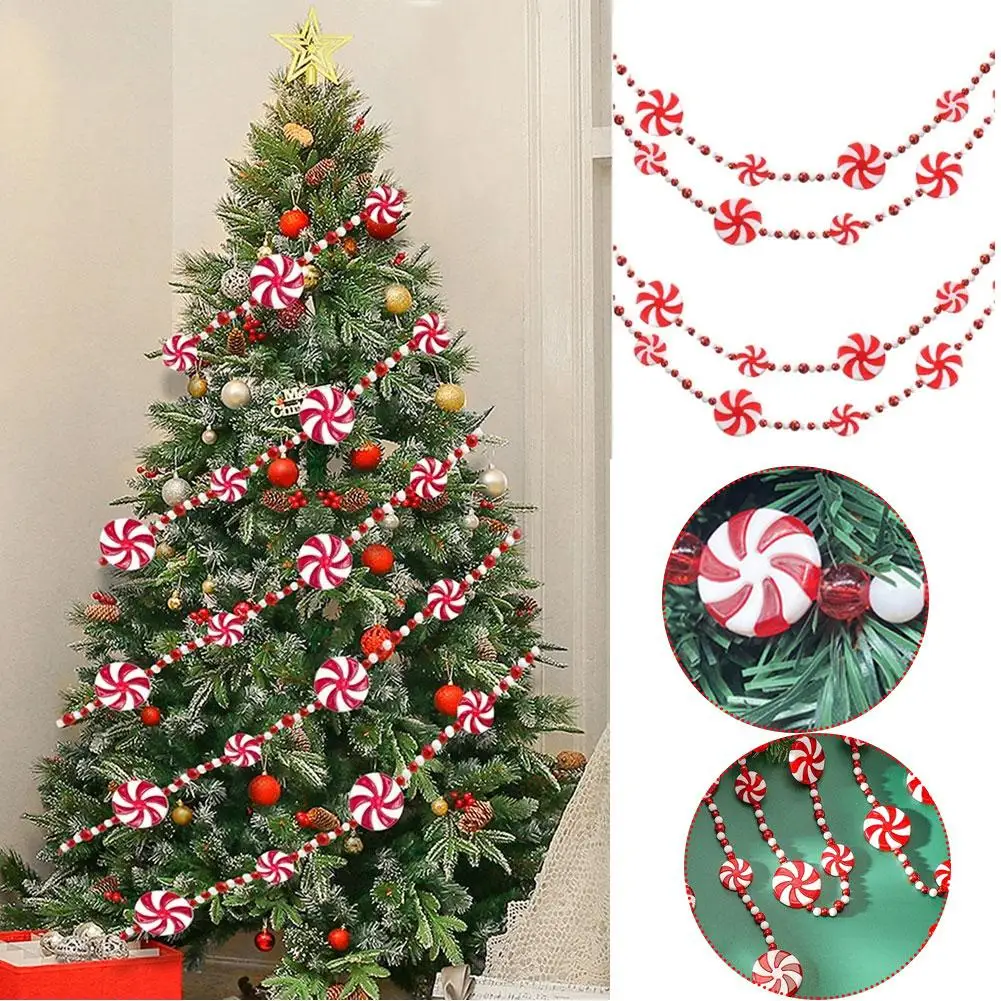 2.7M Christmas Candy Garland Peppermint Candy Garland Candy Decorations Fake Tree Christmas Christmas Garland Crystal Decor E5P4