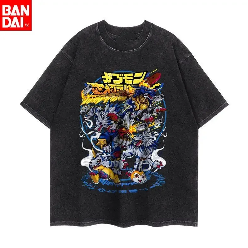 Digimon Adventure Angemon Angewomon Holy Light Vintage Washed Oversized T Shirt 2026 Summer Men Cotton Streetwear