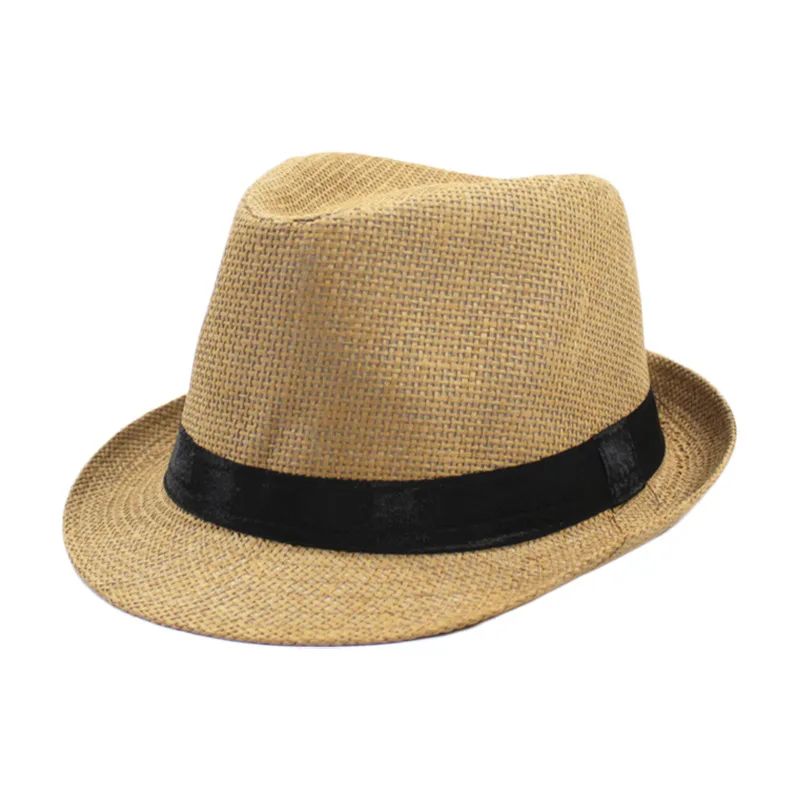 Parent-Child Simple Linen Breathable Sun Cap Men Summer Travel Sunscreen Ribbon Decoration Paper Straw Curled Jazz Hat F58