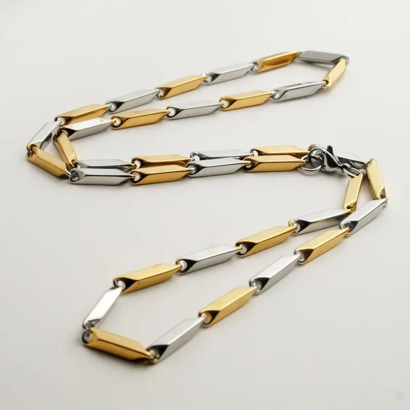 Wholesale Jewelry --  50/55 cm x 3 mm Titanium steel Gold Color Stick Chain Necklaces for Men Fashion Jewelry Hip Hop