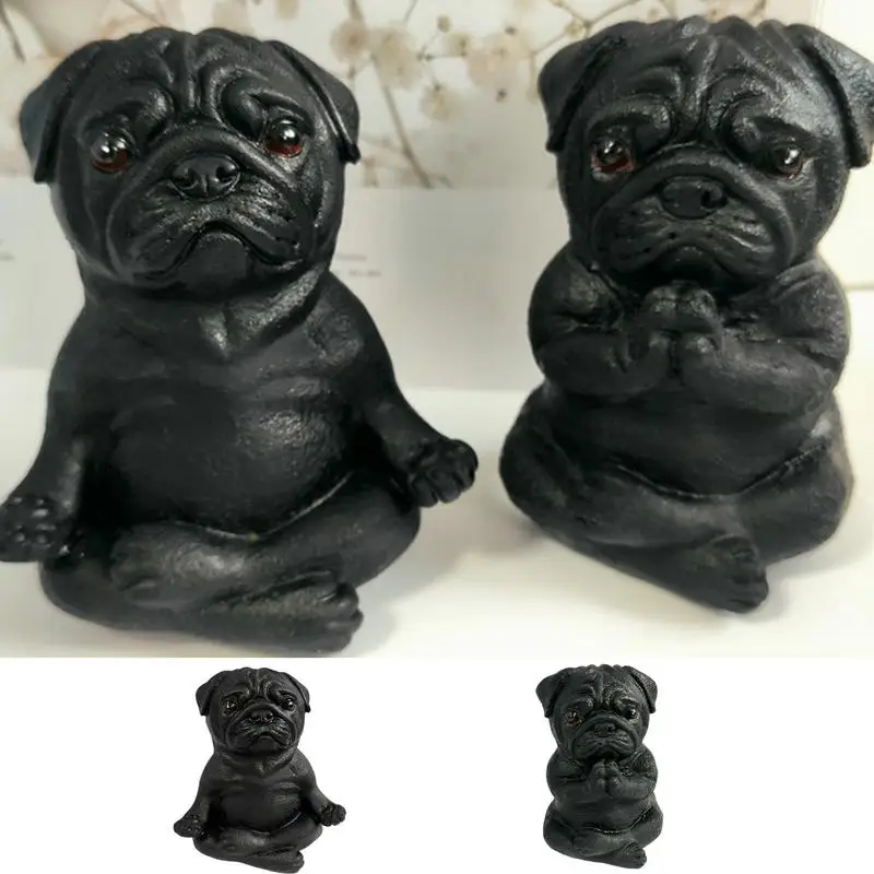 Meditation Dog Statue Resin Pug Sculpture for Car Decoration Zen Yoga Dog Figurine Meditation Pug Statue for SUVs Trucks Cars