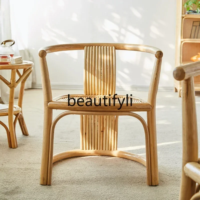 

J185 Japanese-style homestay rattan chair three-piece set single Nordic back chair household balcony rattan leisure bamboo chair