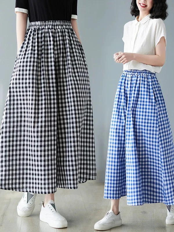 

Утягивающие хлопковые льняные широкие брюки с высокой талией, корейская юбка трапециевидной формы с принтом, повседневное летнее новое поступление, женская мода