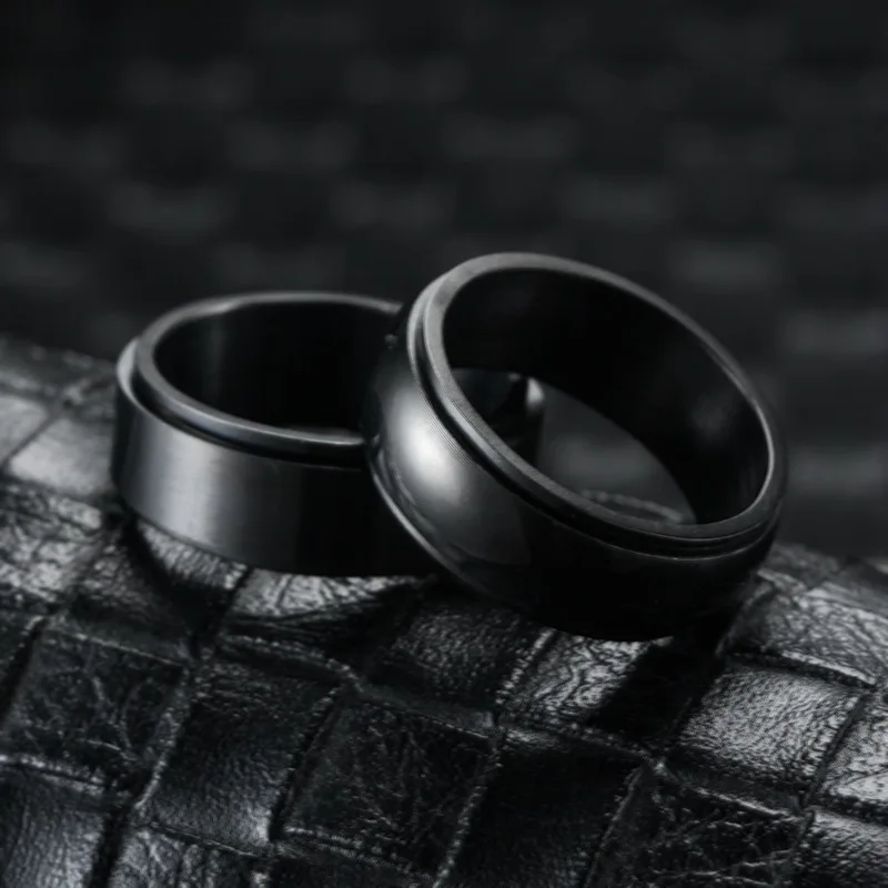 Metal Spinner Fidget Black Rock Band Rings For Men Anti Rotating Anxiety Control Relaxing Joint Ring Accessories Bague Homme view 2