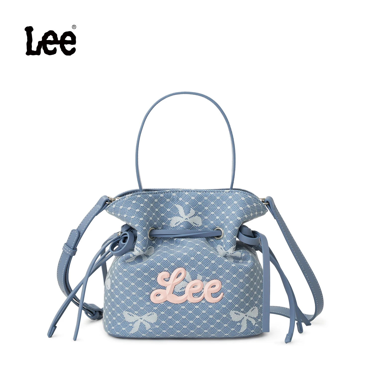 

Женская сумка-ведро LEE с милым бантом, классический корейский стиль, маленькая, сине-розовая, стеганая, легкая, для телефона, с наполнителем из пуха